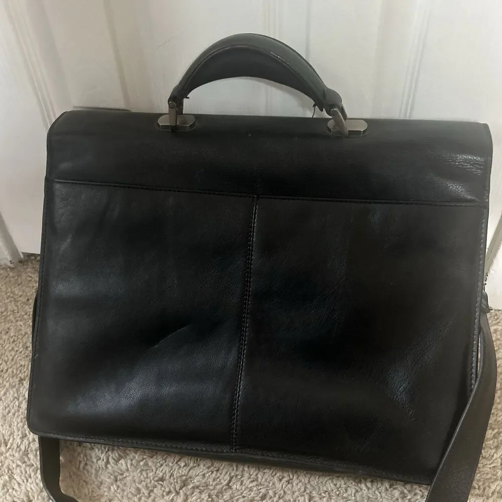 Kenneth Cole Reaction Laptop Briefcase Black Leather Mens Bag